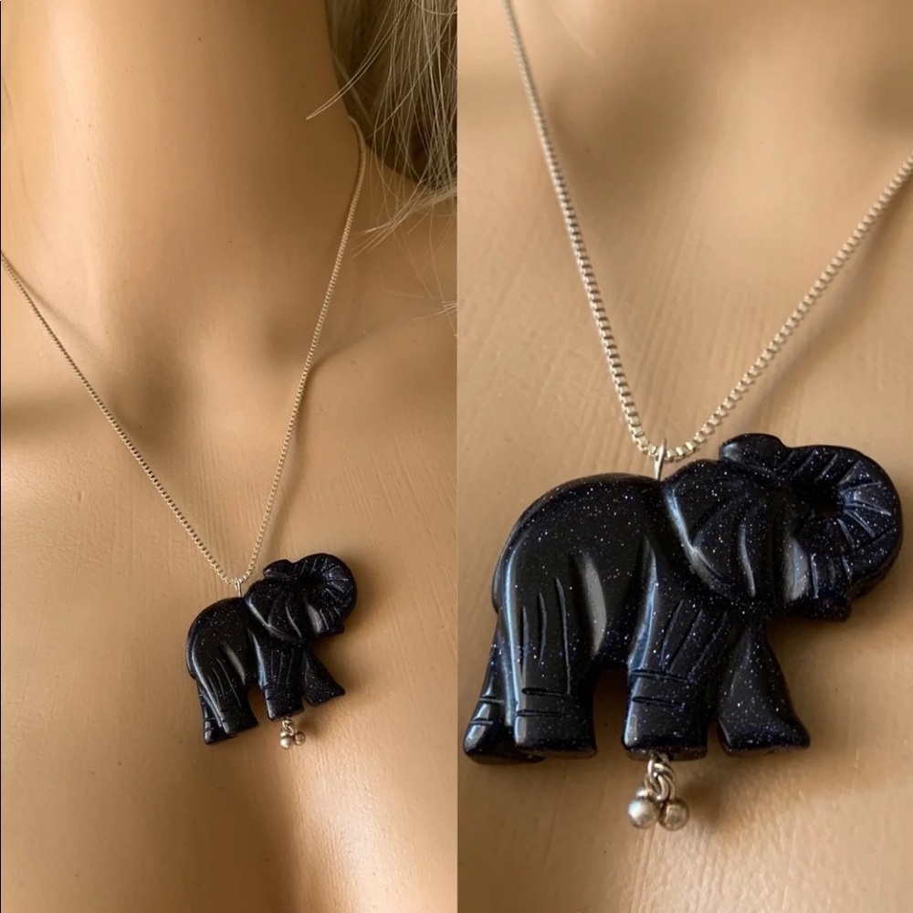 S925 Elephant sparkly blue goldton